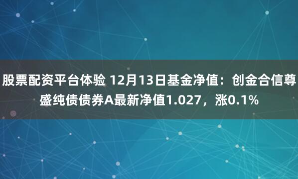 股票配资平台体验 12月13日基金净值：创金合信尊盛纯债债券A最新净值1.027，涨0.1%