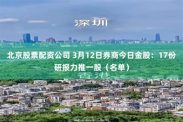 北京股票配资公司 3月12日券商今日金股:17份研报力推一股(名单)