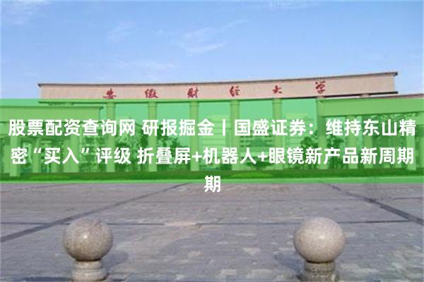 股票配资查询网 研报掘金丨国盛证券:维持东山精密“买入”评级 折叠屏+机器人+眼镜新产品新周期