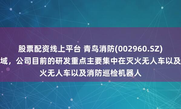 股票配资线上平台 青鸟消防(002960.SZ):在消防装备领域,公司目前的研发重点主要集中在灭火无人车以及消防巡检机器人