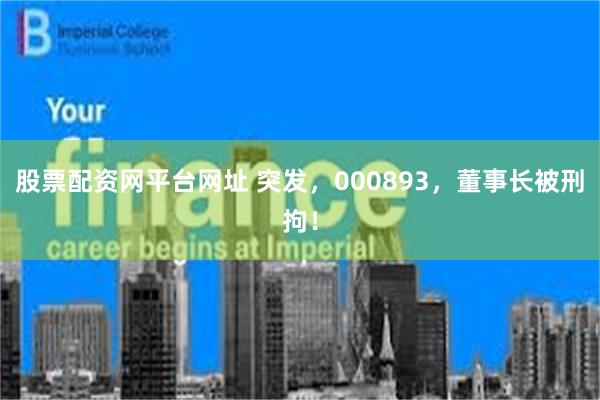 股票配资网平台网址 突发,000893,董事长被刑拘!